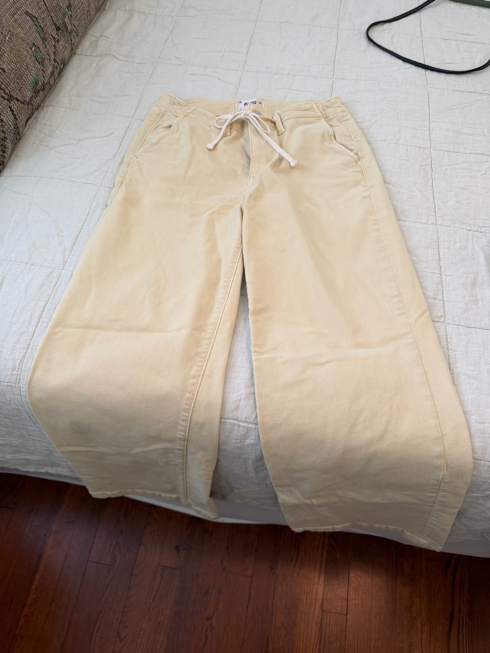 PAIGE Cream Wide-Leg Drawstring Pants